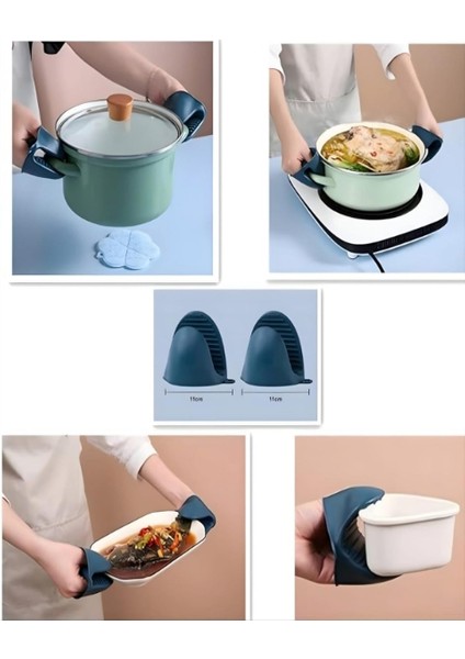 4 Parça Yanma Önleyici Mutfak Seti - Tencere Tabak Tutucu ve Fırın Eldiveni modelleri