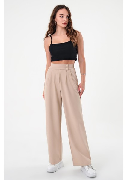 Kadın Taş Çift Düğmeli Palazzo Pantolon modelleri