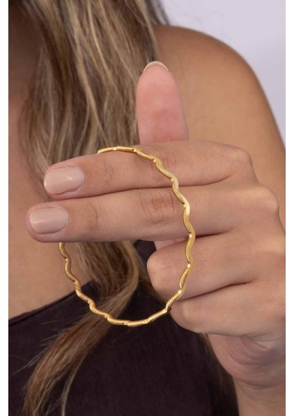 Altın Kaplama Dalgalı Model 925 Ayar Gümüş Kadın Ajda Bilezik modelleri