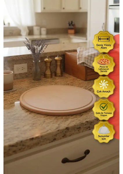 ® | Pizza Sunum ve Kesme Tahtası | Ahşap Servis Tepsi Sunumluk, Pratik ve Şık Tasarım