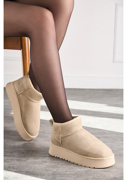 Günlük Kadın Mini Bot Desenli Alçak Desenli Taban Içi Kürklü Süet Kısa Bootie Hafif 257 - U19 fiyatları