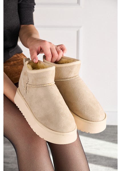 Günlük Kadın Mini Bot Desenli Alçak Desenli Taban Içi Kürklü Süet Kısa Bootie Hafif 257 - U19 modelleri