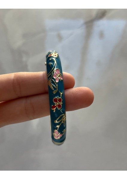 Mineli Bileklik Kelepçe Mavi Bileklik Çiçek Desenli Mineli Bilezik Mineli Bileklik Çiçek Kelepçe Vintage Tasarım Kelepçe Bilezik 1ADET modelleri