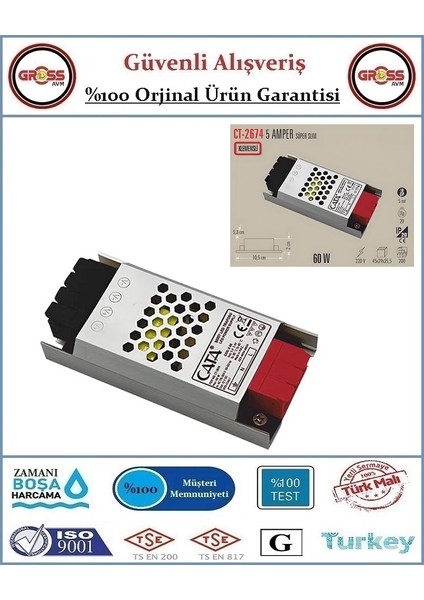 2674 LED Trafo Süper Slim Fansız - 5 Amper - Orjinal Ürün