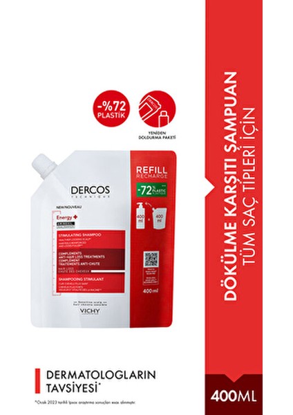 Dercos Energising Şampuan Dökülme Karşıtı Etkiyle 400 ml Yeniden Dolum Paketi indirimleri