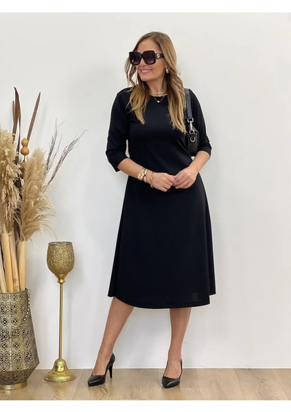 Kadın Uzun Truvakar Kol Bisiklet Yaka Midi Modal Elbise fiyatları