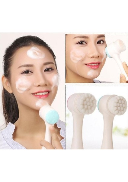 Pembe 3D Yüz Temizleme Masaj Fırçaları Yüz Yıkama Ürünü Cilt Bakımı Aracı Çift Taraflı Silikon Yüz Temizleme Fırçası Taşınabilir (Yurt Dışından) indirimleri