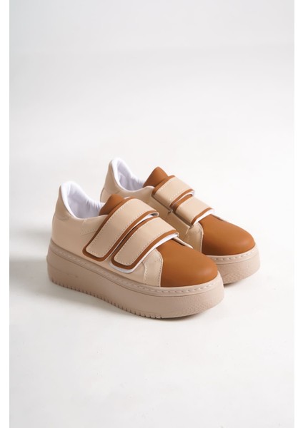 Jet-Valencıa Bağcıksız Cırt Cırtlı Ortopedik Taban Kadın Sneaker Spor Ayakkabı Ctt - Ten/kahve fırsatları