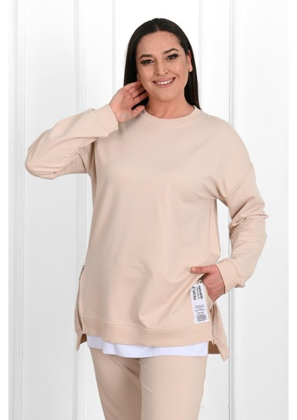 Kadın Büyük Beden Yanları Fermuar Detaylı Eşofman Takımı 3613-23 fırsatları