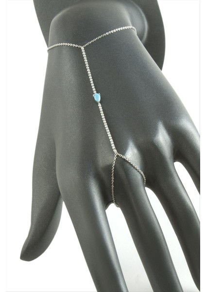 Depomix Damla Turkuaz Zirkon Taşlı Lüks Çelik Şahmeran-Gümüş Rengi