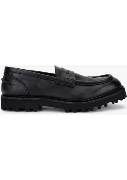 Erkek Hakiki Deri Siyah Loafer Ayakkabı 1158 074 Erk Ayk SK25-26 Nero
