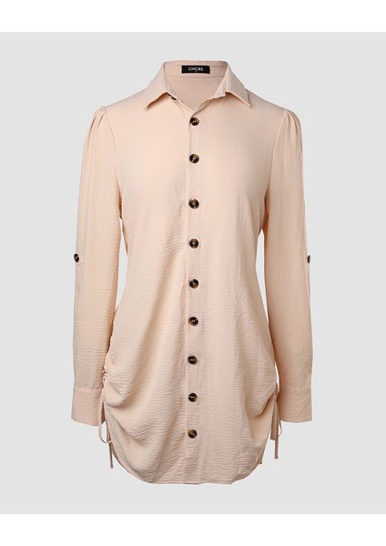 Kadın Uzun Kollu Gömlek Yaka Önden Düğmeli Yanlardan Büzgülü Kısa Aerobin Elbise fırsatları