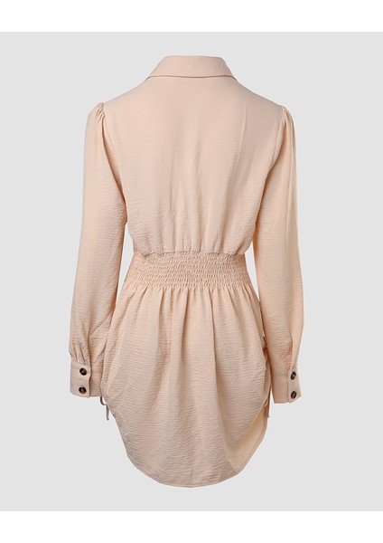 Kadın Uzun Kollu Gömlek Yaka Önden Düğmeli Yanlardan Büzgülü Kısa Aerobin Elbise indirimleri