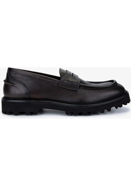 Erkek Hakiki Deri Kahverengi Loafer Ayakkabı 1158 074 Erk Ayk SK25-26 T.moro