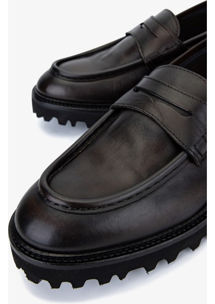 Erkek Hakiki Deri Kahverengi Loafer Ayakkabı 1158 074 Erk Ayk SK25-26 T.moro modelleri
