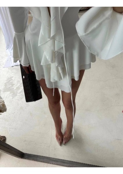 Kadın Dalgıç Kumaş Fırfırlı Elbise fiyatları