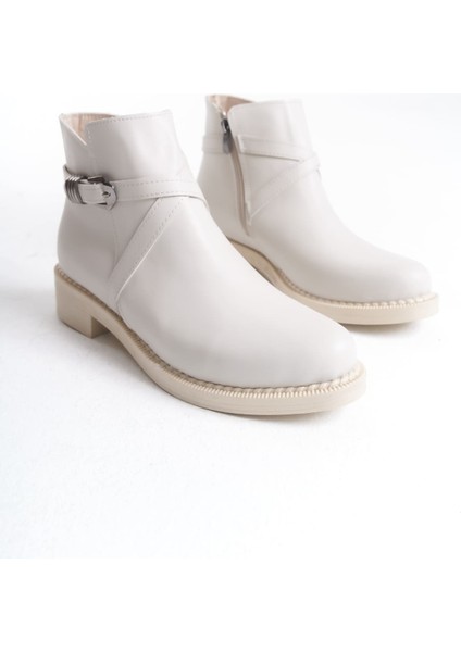 Almıla Fermuarlı Lastikli Ortopedik Taban Topuklu Kadın Bot Ckt - Krem fırsatları