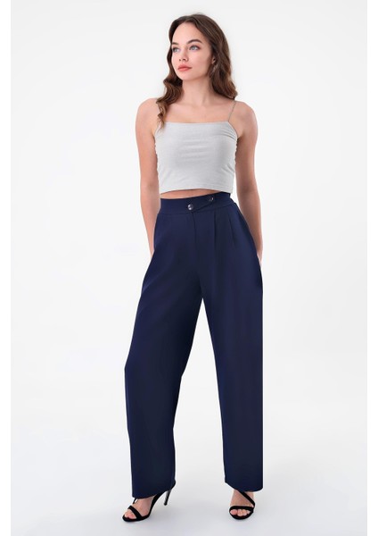 Kadın Lacivert Kore Model Palazzo Pantolon modelleri