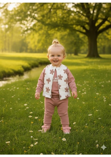 Laura Baby Çiçek Baskılı Yelekli 3 Lü Kız Bebek/çocuk Takım