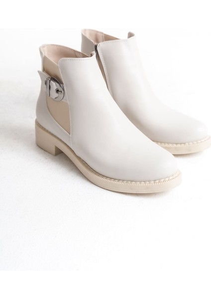 Luna Fermuarlı Lastikli Ortopedik Taban Topuklu Kadın Bot Ckt - Krem indirimleri