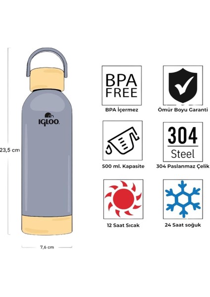Çelik Pro Termos - Igloo - Hydrate - 500ML - Gri - 205694 fırsatları