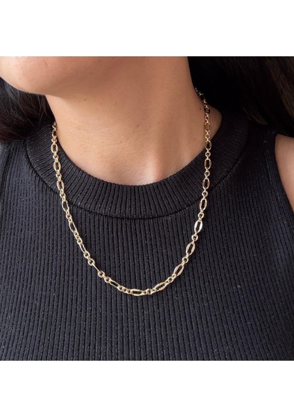 Xuping 14K Orta Kalın Damla Işıltılı Zincir Gold Kolye