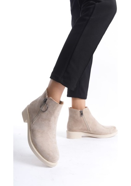 Margaret Fermuarlı Ortopedik Taban Topuklu Süet Kadın Bot Stt - Ten