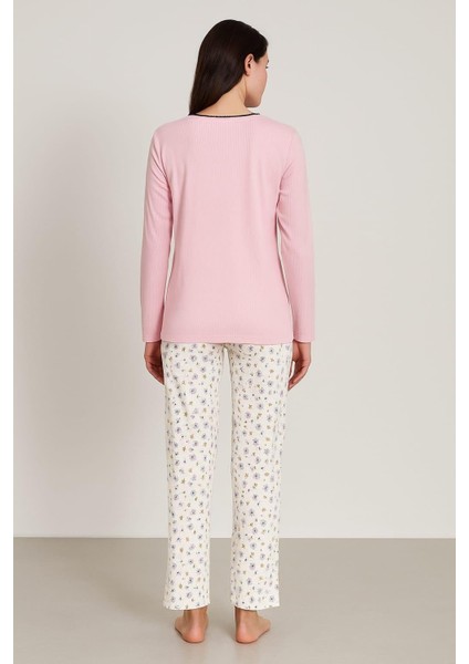 Kadın 06027 Raporlu Interlok Uzun Kol Pijama Takımı Pembe fiyatları
