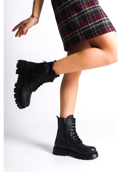 Gına Bağcıklı Fermuarlı Ortopedik Taban Çantalı Kadın Bot Cst - Siyah modelleri