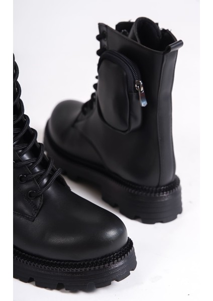 Gına Bağcıklı Fermuarlı Ortopedik Taban Çantalı Kadın Bot Cst - Siyah indirimleri