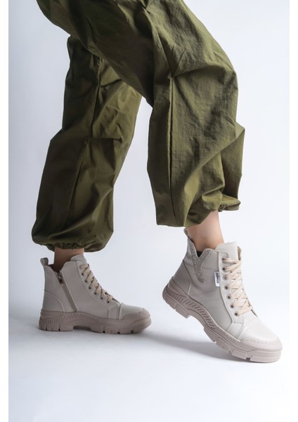 Amber Bağcıklı Fermuarlı Ortopedik Taban Kadın Bot Ckt - Krem fiyatları