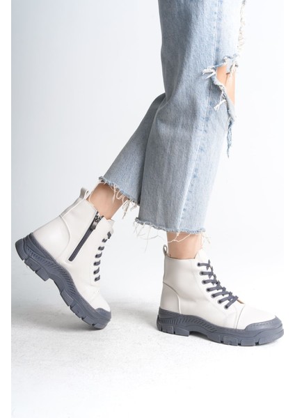 Bloom Bağcıklı Fermuarlı Ortopedik Taban Kadın Bot Cgt - Krem fırsatları