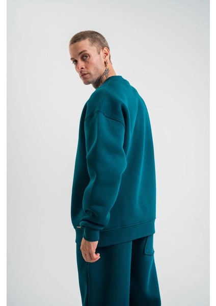 Uzun Kol Bisiklet Yaka Basic Sweatshirt - Koyu Deniz Yeşili fiyatları