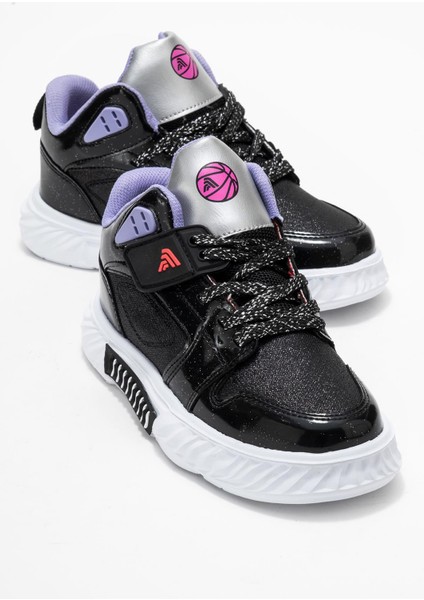 Işıklı Çocuk Spor Ayakkabı Siyah Beyaz Simli