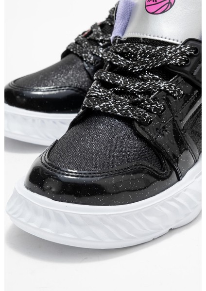 Işıklı Çocuk Spor Ayakkabı Siyah Beyaz Simli modelleri