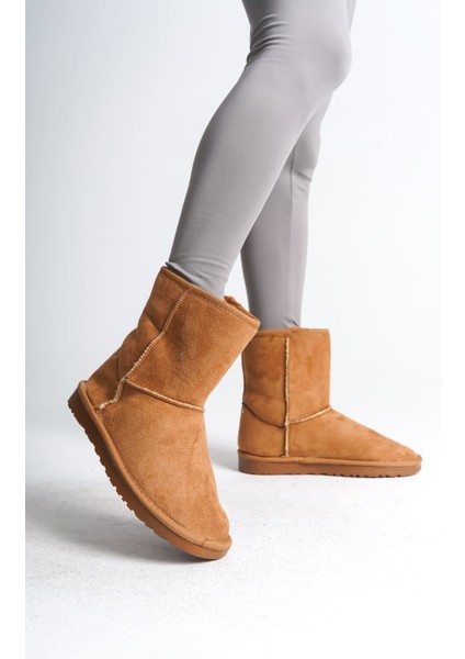 Selına Bağcıksız Düz Taban Içi Kürklü Süet Kadın Bot Stt - Taba