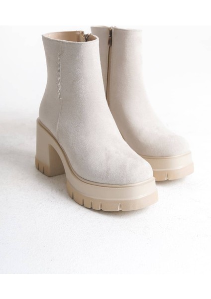 Lısse Fermuarlı Ortopedik Taban Kalın Topuklu Süet Kadın Bot Skt- Krem indirimleri
