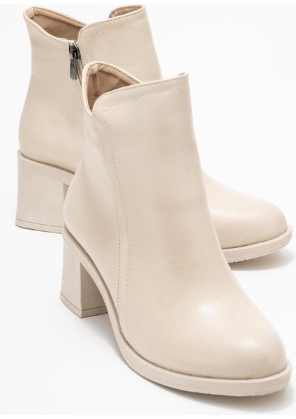 Kadın Sade Fermuarlı Bot Bej Cilt