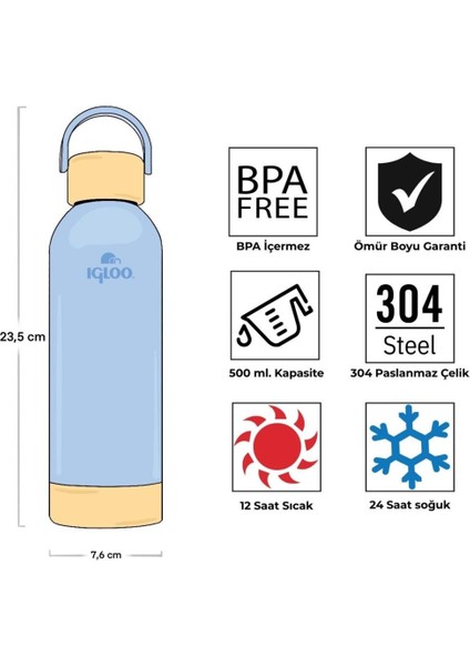 Çelik Pro Termos - Igloo - Hydrate - 500ML - Buzul Mavi - 205694 fırsatları