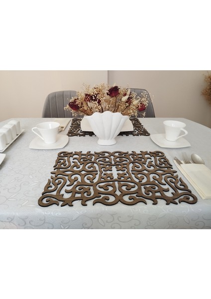 Ahşap Amerikan Servis Takımı 2 Parça Lazer Kesim Desenli Masa Altlığı 42X30 cm