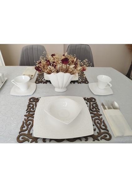 Ahşap Amerikan Servis Takımı 2 Parça Lazer Kesim Desenli Masa Altlığı 42X30 cm modelleri