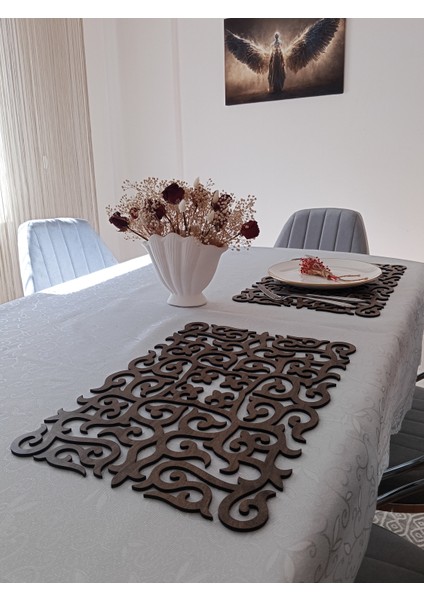 Ahşap Amerikan Servis Takımı 2 Parça Lazer Kesim Desenli Masa Altlığı 42X30 cm