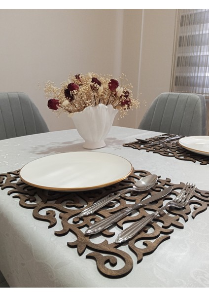 Ahşap Amerikan Servis Takımı 2 Parça Lazer Kesim Desenli Masa Altlığı 42X30 cm