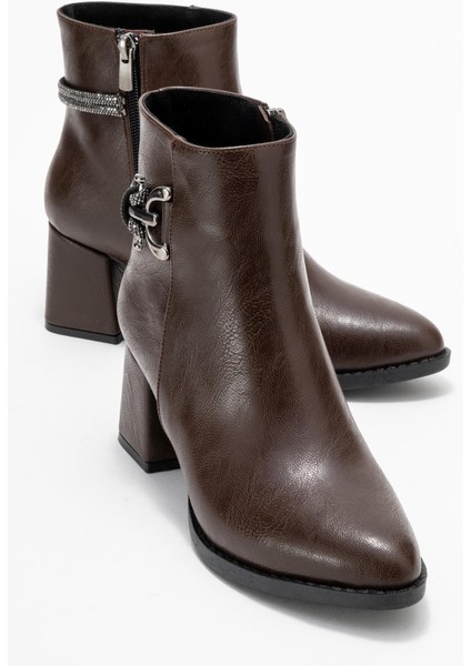 Kadın Taşlı Bot Kahve Cilt