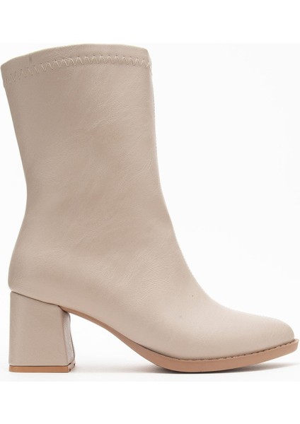 Sade Dikişli Fermuarlı Kadın Topuklu Bot Ten Cilt fiyatları