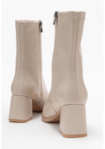 Sade Dikişli Fermuarlı Kadın Topuklu Bot Ten Cilt fırsatları