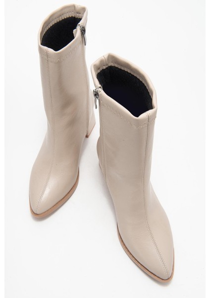 Sade Dikişli Fermuarlı Kadın Topuklu Bot Ten Cilt indirimleri