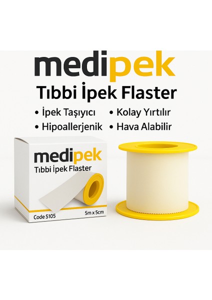 Medi-Ipek Tıbbi Ipek Flaster 5m x 5cm Sargı Bezi Hipoalerjenik, Cilt Dostu Medikal Flaster fiyatları