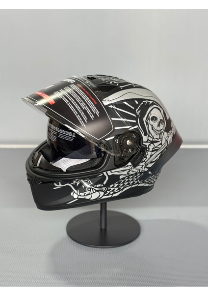 WS-602 Güneş Gözlüklü Full Face Kask (Şeffaf Vizörlü) Matt Black K7 (602)