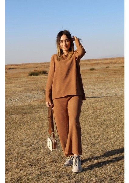 Kahve Fitil Detaylı Takım